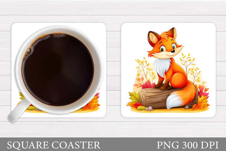 Fall Fox Coaster Sublimation. Fall Coaster Design