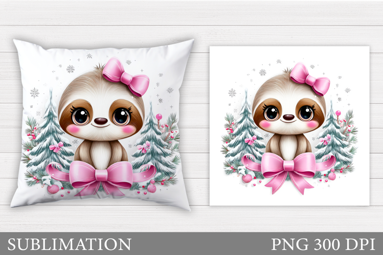 Christmas Sloth Pillow Design. Christmas Pillow Sublimation