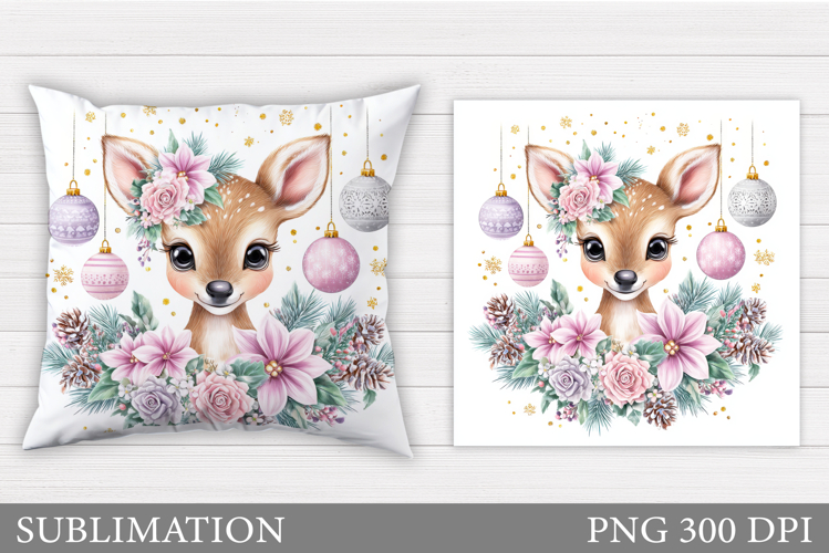 Christmas Deer Pillow Design. Christmas Pillow Sublimation