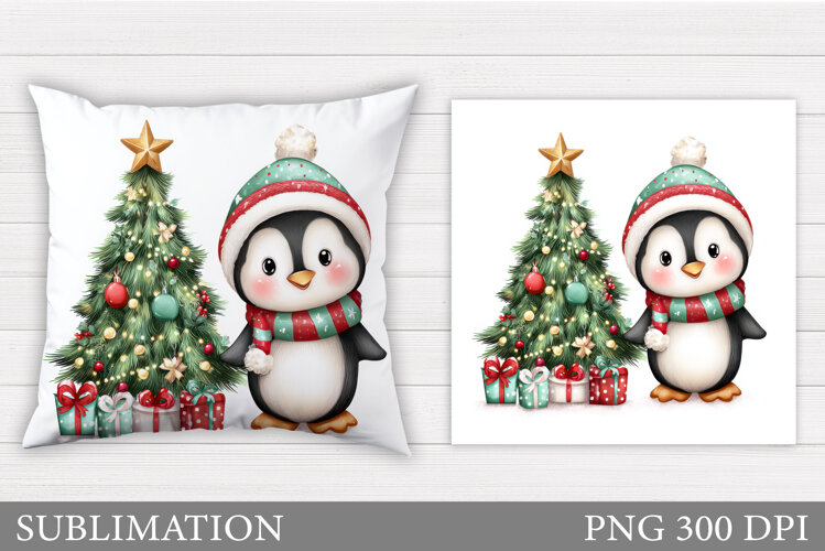 Christmas Penguin Pillow. Christmas Pillow Sublimation example image 1