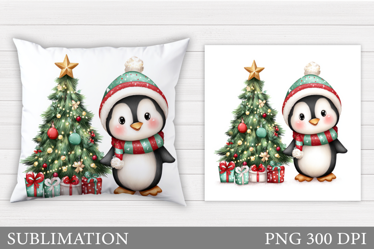 Christmas Penguin Pillow. Christmas Pillow Sublimation
