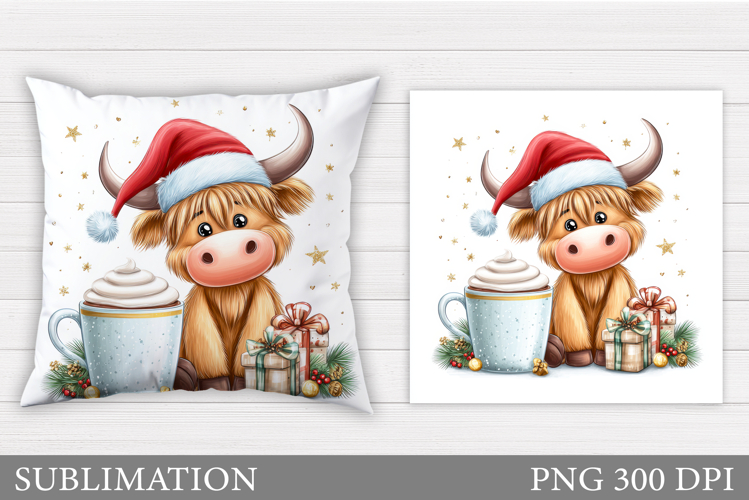 Christmas Cow Pillow Sublimation. Christmas Pillow Design