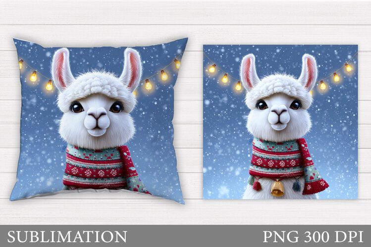 Christmas Lama Pillow Design. Christmas Pillow Sublimation example image 1