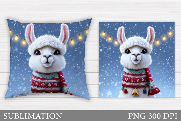 Christmas Lama Pillow Design. Christmas Pillow Sublimation