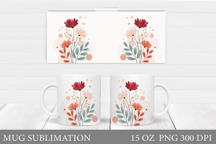 Floral Mug Wrap Design. Flowers Mug Sublimation