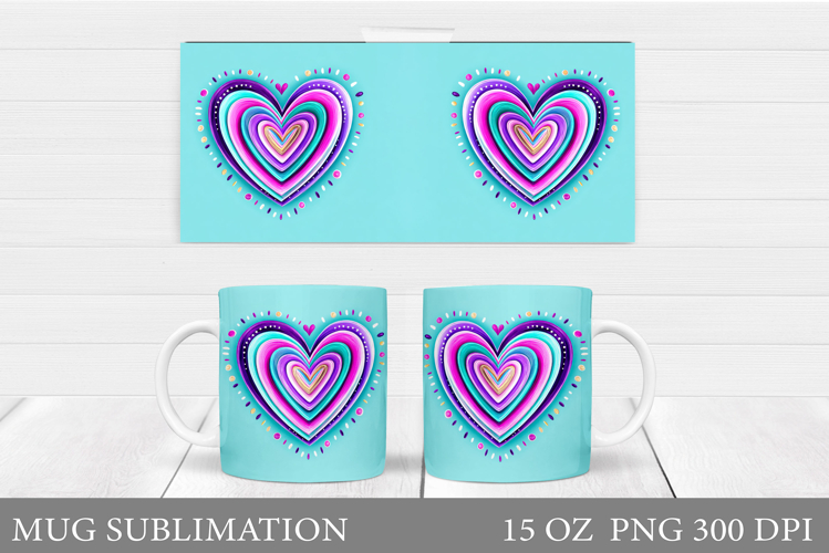Hearts Mug Wrap Sublimation. Valentines Mug Wrap Design