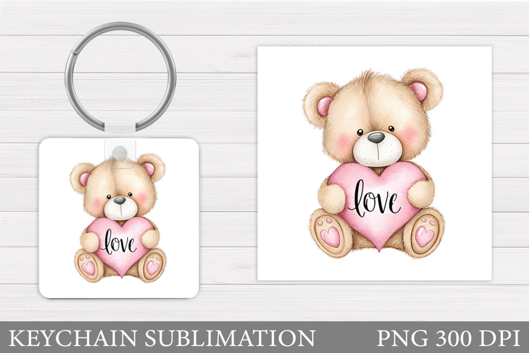 Valentines Bear Keychain. Valentines Keychain Sublimation