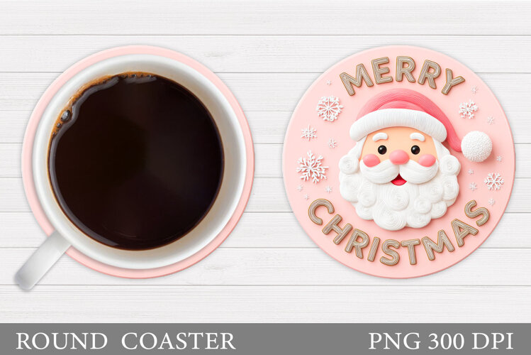 Cute Santa Coaster Sublimation. Santa Claus Coaster Design example image 1