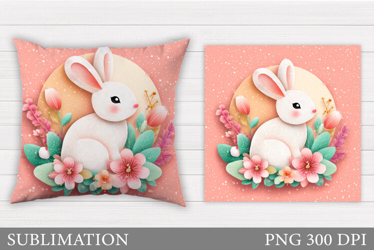 Cute Bunny Pillow Design. Cute Bunny Sublimation example image 1