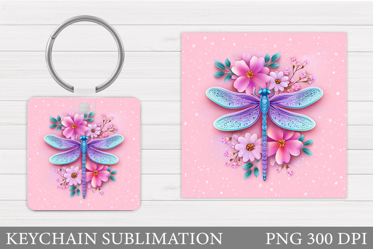Dragonfly Keychain Design. Dragonfly Flowers Sublimation