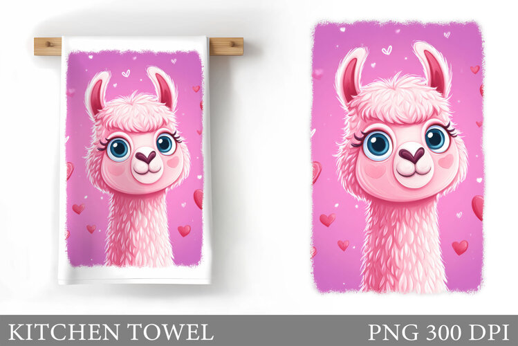 Valentines Lama Kitchen Towel. Valentines Kitchen Towel example image 1