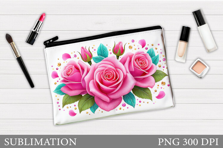 Roses Makeup Bag Sublimation. Floral Makeup Bag Design example image 1