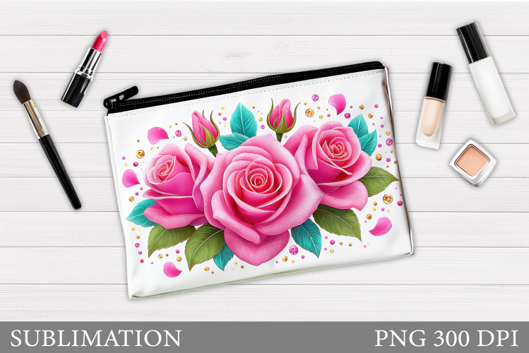 Roses Makeup Bag Sublimation. Floral Makeup Bag Design