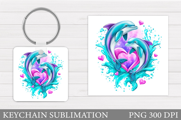 Valentines Dolphin Keychain. Valentines Keychain Sublimation