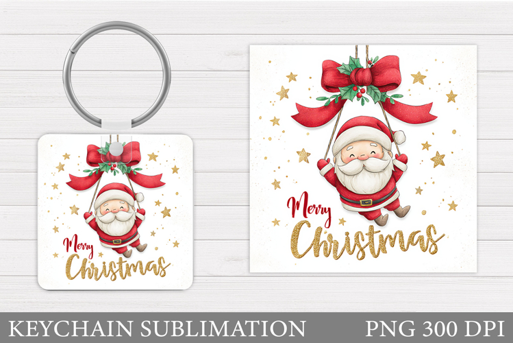 Cute Santa Claus Keychain. Christmas Keychain Sublimation