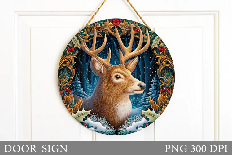 Christmas Deer Door Sign. Christmas Door Sign Sublimation