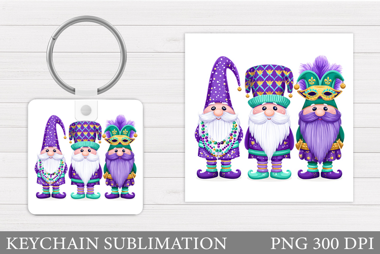 Mardi Gras Gnome Keychain. Mardi Gras Keychain Sublimation