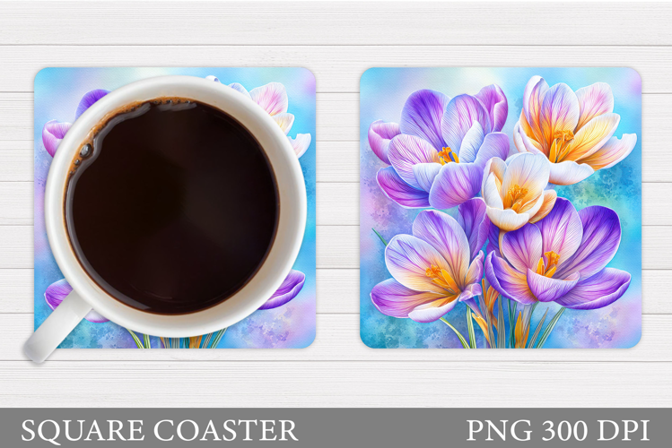 Crocus Coaster Design. Spring Flowers Square Coaster