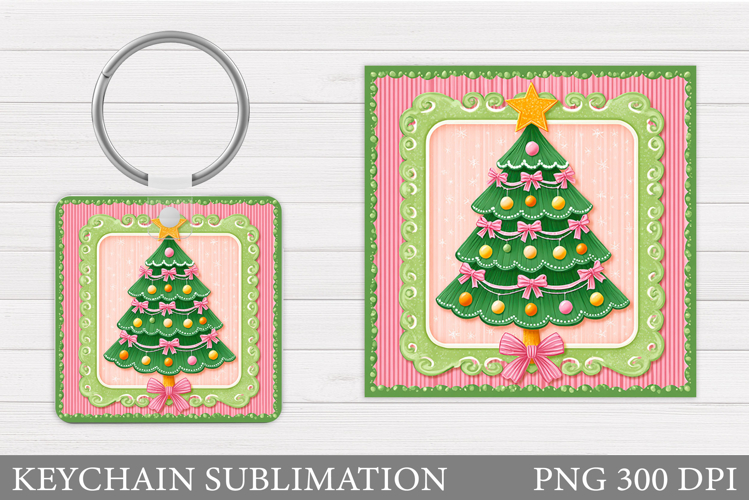 Christmas Tree Keychain. Christmas Round Keychain Design
