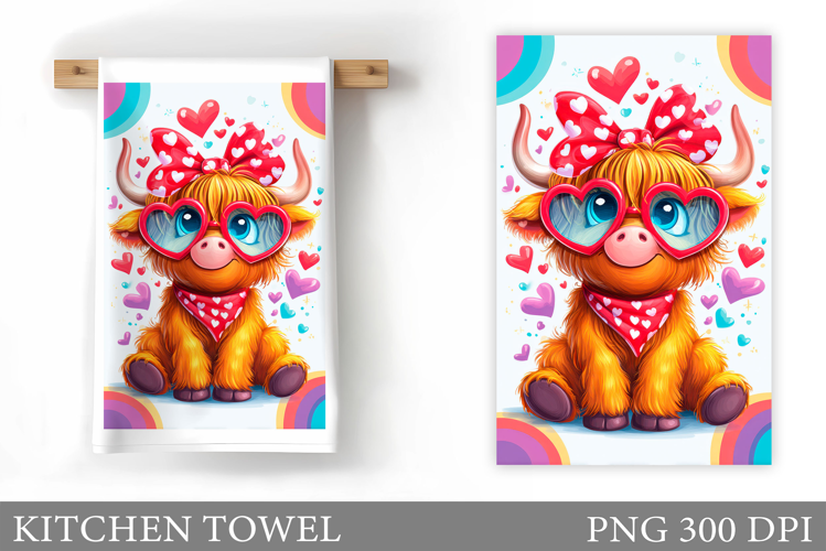 Valentines Cow Kitchen Towel. Valentine Kitchen Towel Design