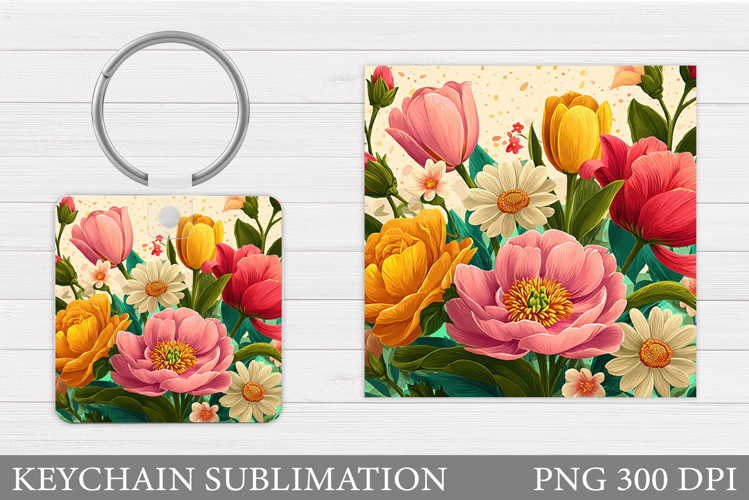Flowers Keychain Sublimation. Floral Keychain Design