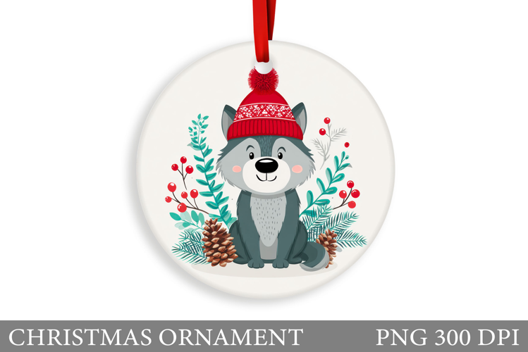Cute Wolf Christmas Ornament. Christmas Ornament Sublimation