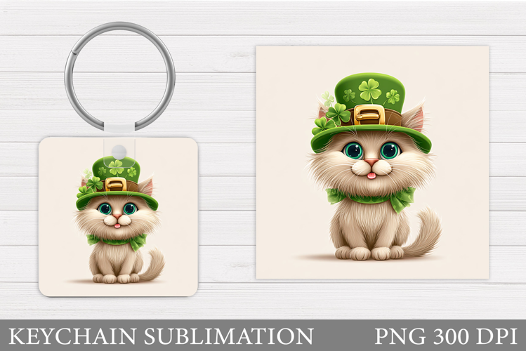 St Patrick Cat Keychain. St Patrick Keychain Sublimation