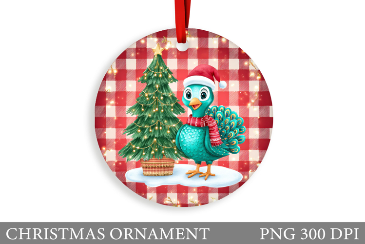 Cute Peacock Christmas Ornament. Christmas Sublimation