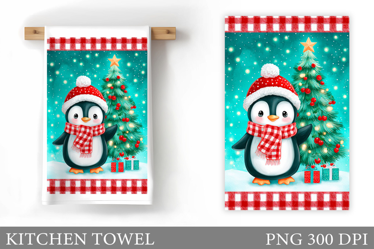 Christmas Penguin Kitchen Towel. Christmas Kitchen Towel