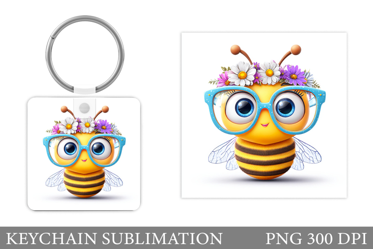 Bee Keychain Sublimation. Cute Bee Sublimation