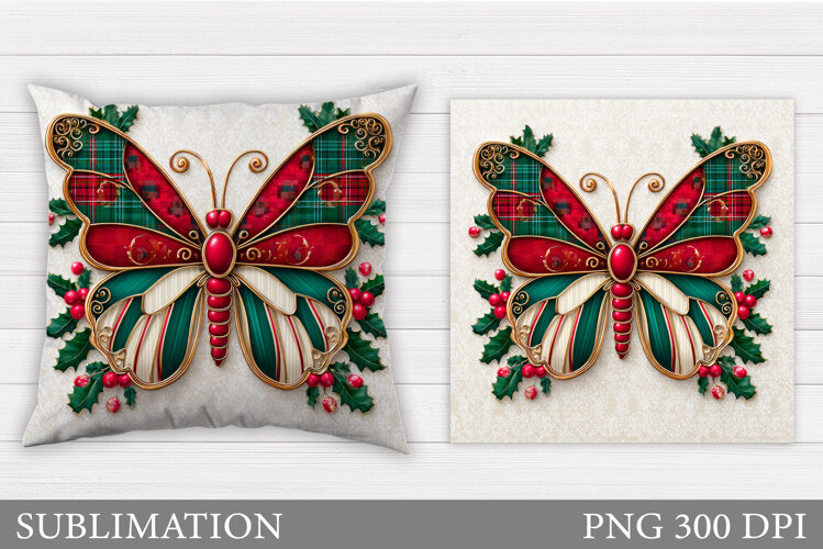 Christmas Butterfly Pillow. Christmas Pillow Sublimation example image 1