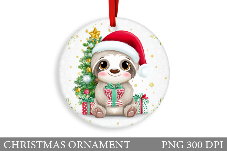 Cute Sloth Christmas Ornament. Christmas Sloth Sublimation