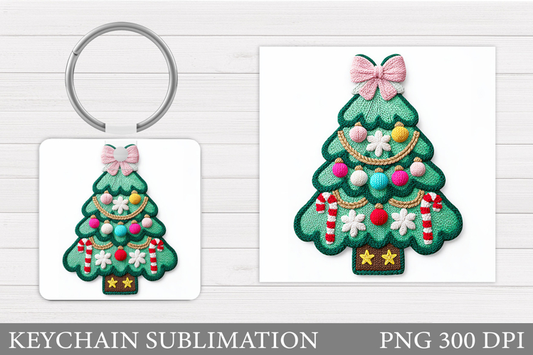 Crochet Christmas Tree Keychain. Christmas Keychain Design