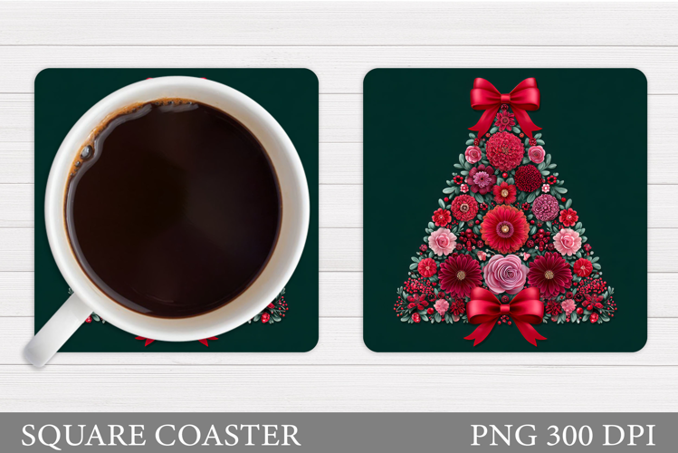 Floral Christmas Tree Coaster. Christmas Coaster Design