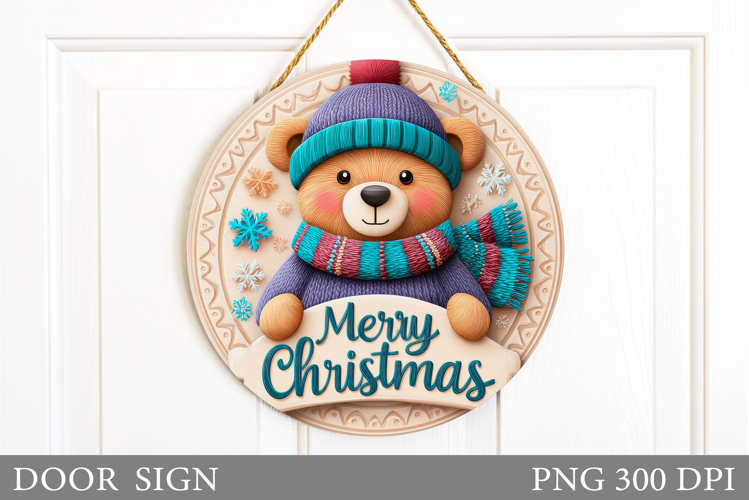 Christmas Bear Door Sign. Christmas Door Sign Sublimation