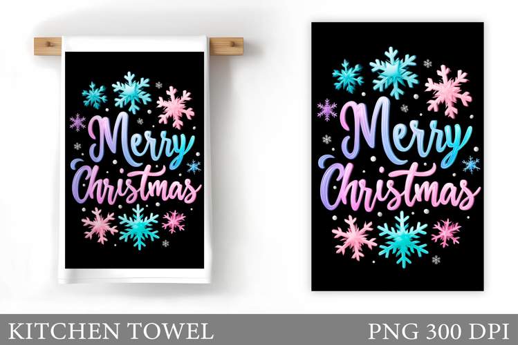 Iridescent Christmas Kitchen Towel. Christmas Sublimation