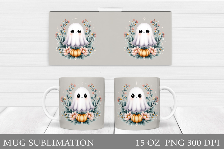 Cute Ghost Mug Design. Cute Halloween Sublimation