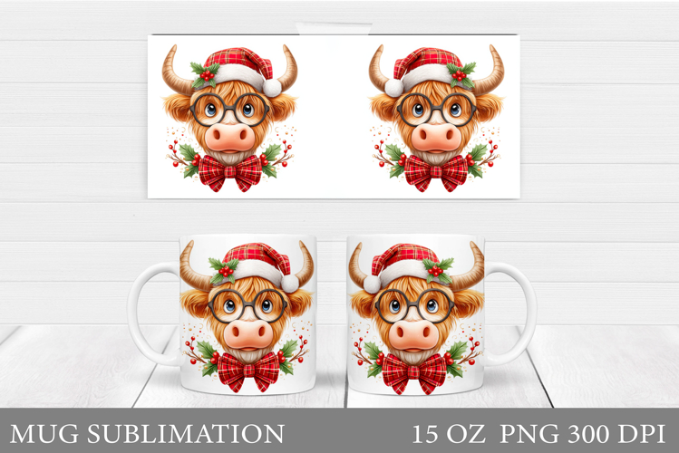 Christmas Cow Mug Design. Christmas Mug Sublimation