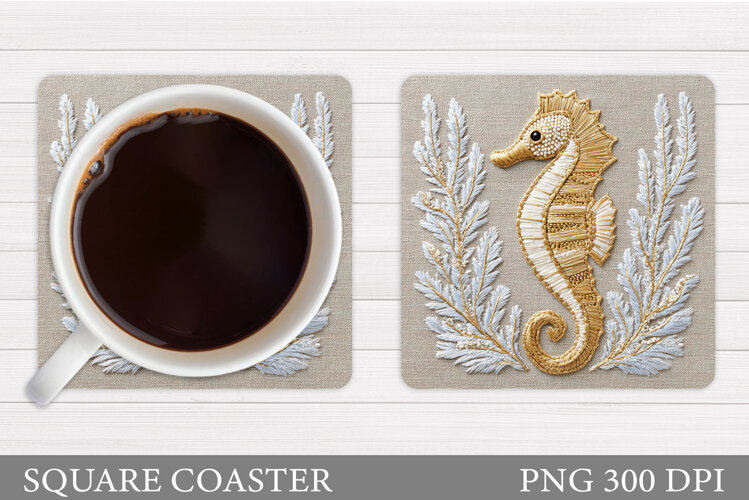 Seahorse Square Coaster. Seahorse Coaster Sublimation example image 1