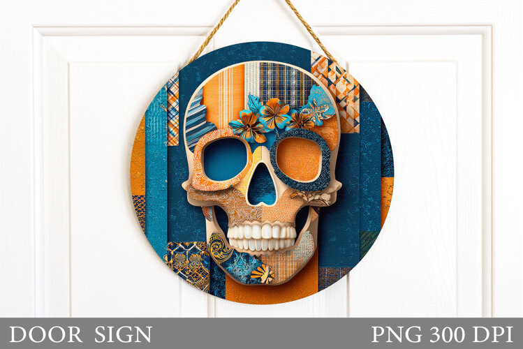 Skull Door Sign Sublimation. Halloween Door Sign Design example image 1