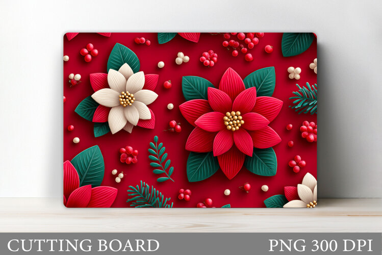 Poinsettia Cutting Board. Christmas Kitchen Cutting Board example image 1