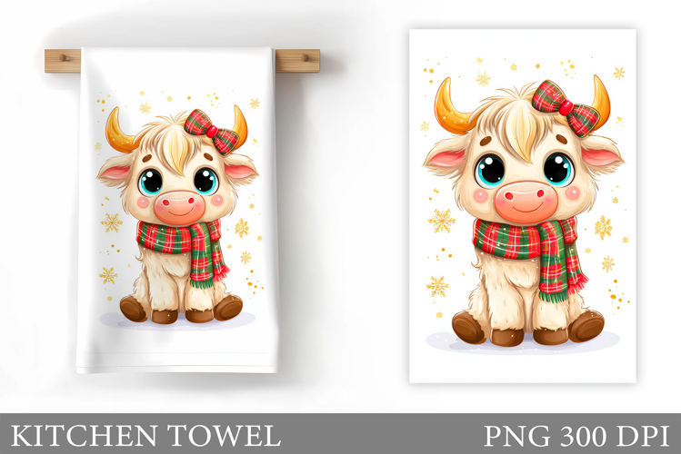 Christmas Cow Kitchen Towel Design. Christmas Kitchen Towel