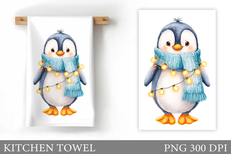 Christmas Penguin Kitchen Towel. Christmas Kitchen Towel