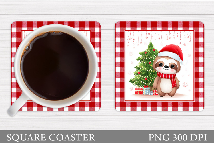 Christmas Sloth Coaster. Cute Sloth Coaster Sublimation