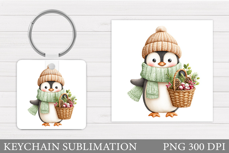 Cute Penguin Keychain Design. Christmas Keychain Sublimation