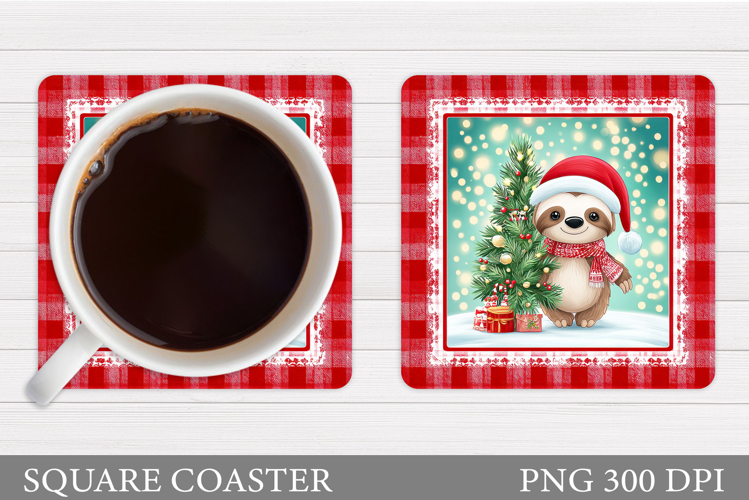Christmas Sloth Coaster. Cute Sloth Coaster Sublimation