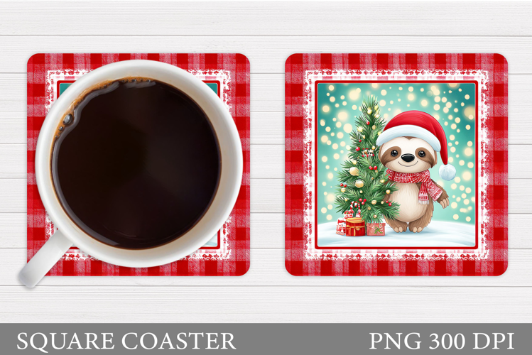 Christmas Sloth Coaster. Cute Sloth Coaster Sublimation