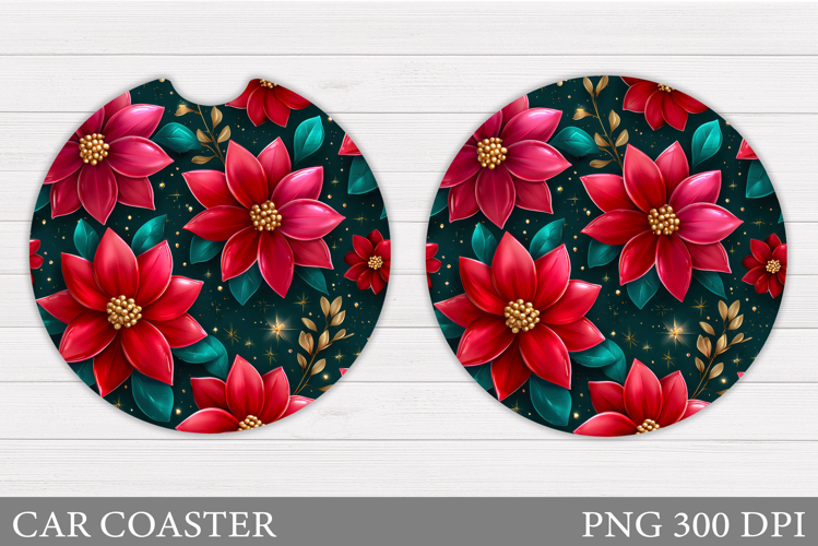 Poinsettia Car Coaster Design. Christmas Car Coaster