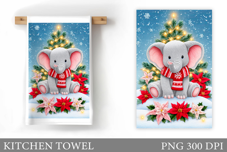 Cute Elephant Kitchen Towel. Christmas Kitchen Towel Design