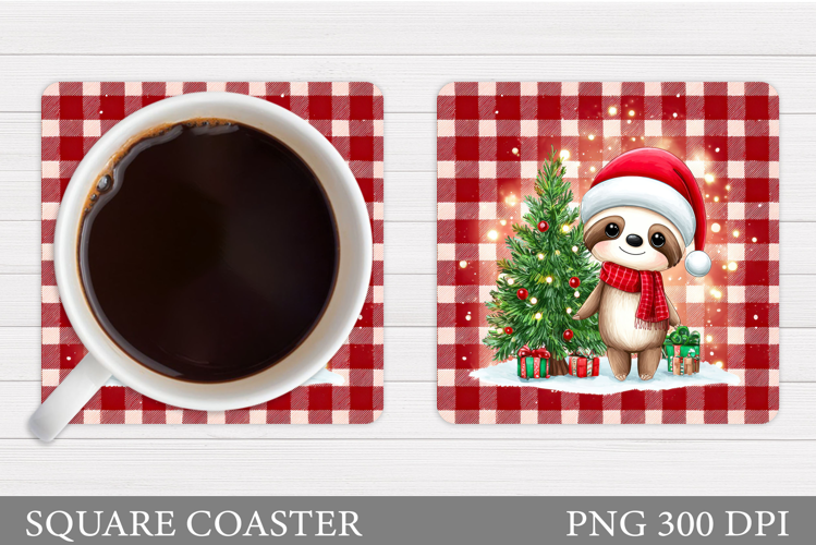 Christmas Sloth Coaster. Cute Sloth Coaster Sublimation